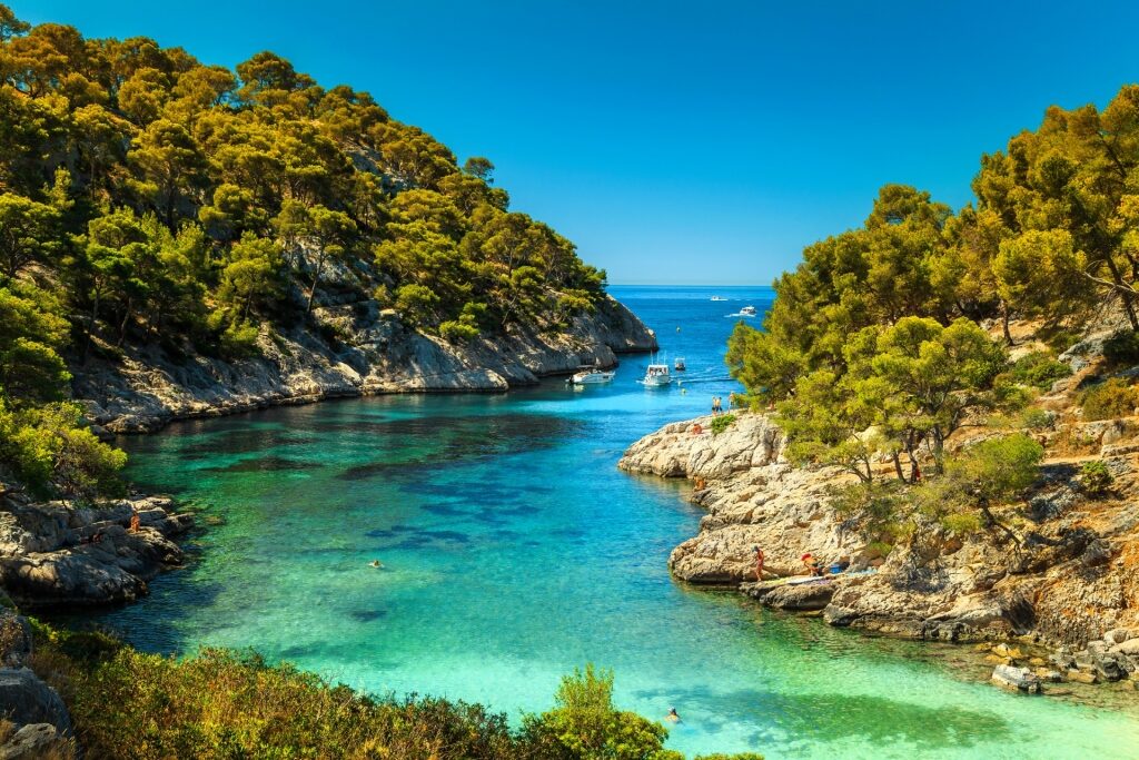 Clear blue water of Calanque Port Pin, Calanques National Park