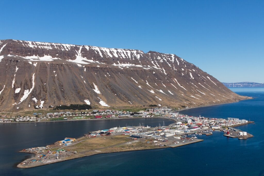 Aerial view of Isafjordur Harbor