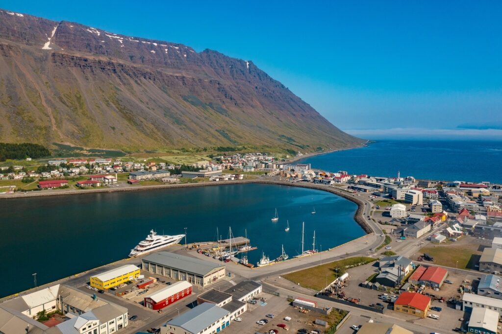 Aerial view of Isafjordur Harbor