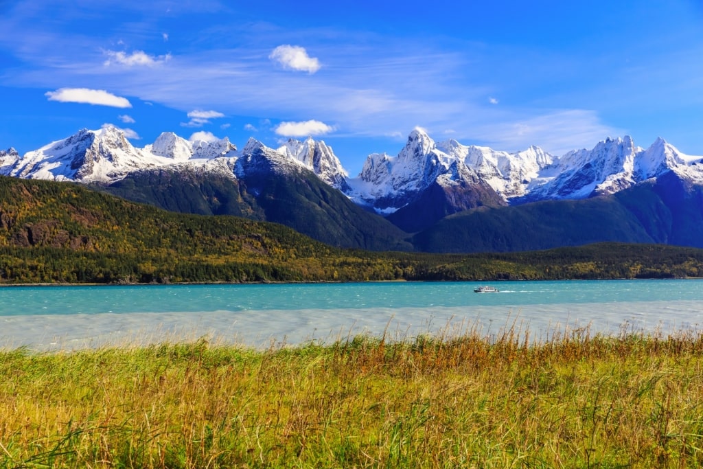 Scenic landscape of Chilkat River, near Skagway