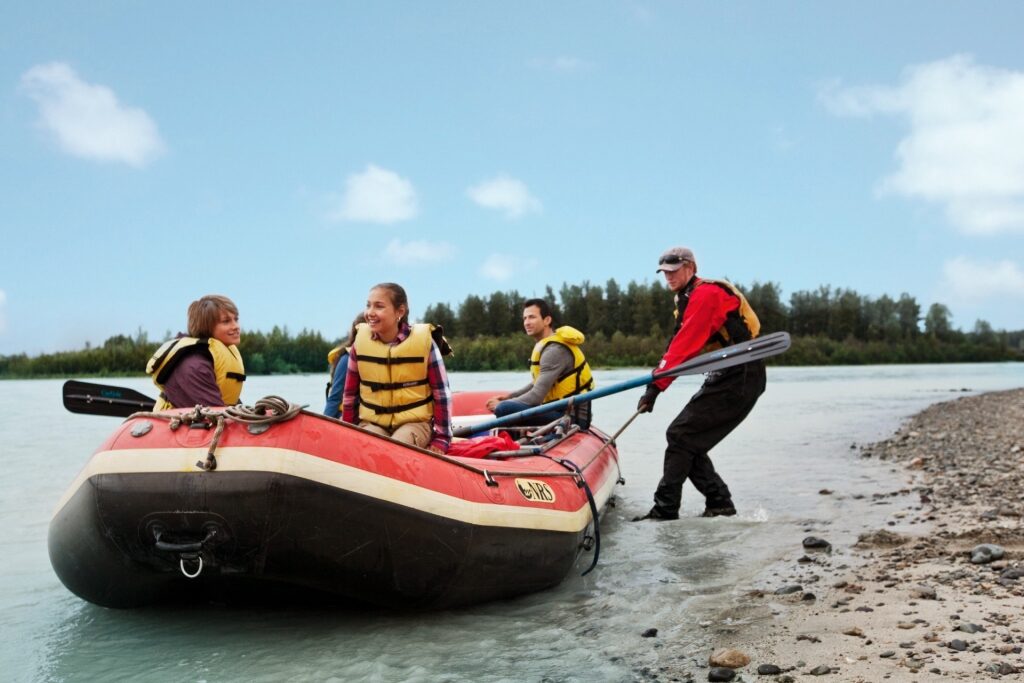 People preparing to go on a river rafting in Alaska