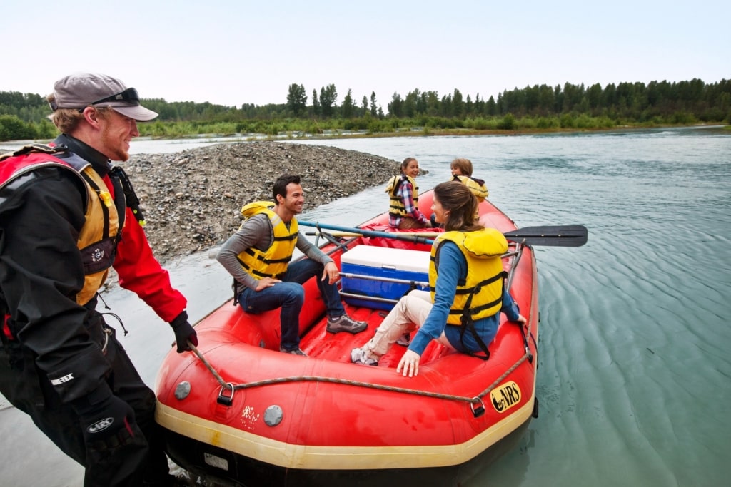 Family river rafting in Talkeetna River, Talkeetna