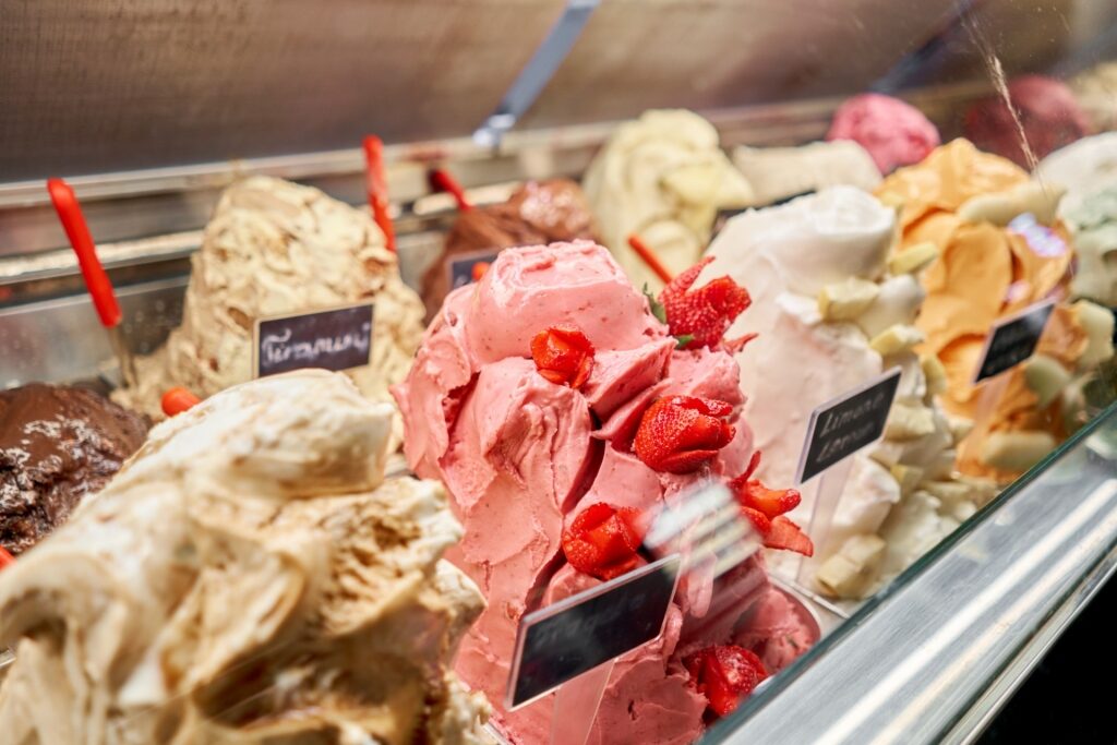 Gelato flavors at a store in Rome