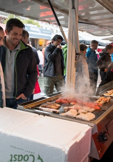 Couple trying Scandinavian food