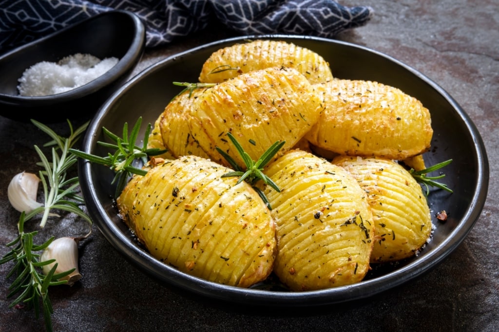 Plate of Hasselback potatoes