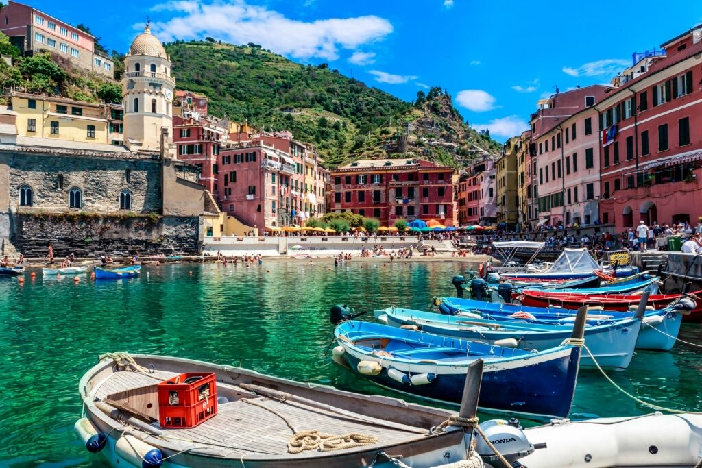 View of Vernazza with small beach