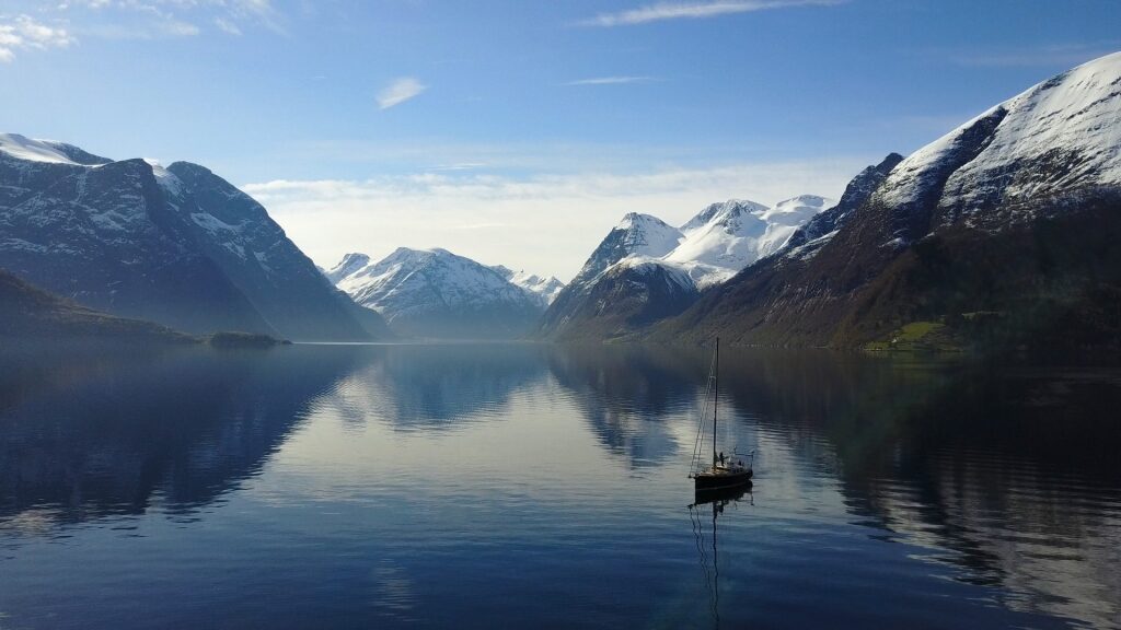 Peaceful landscape of Hjørundfjorden