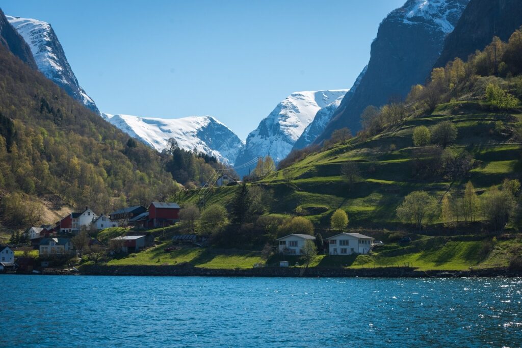 View of the beautiful village of Flåm