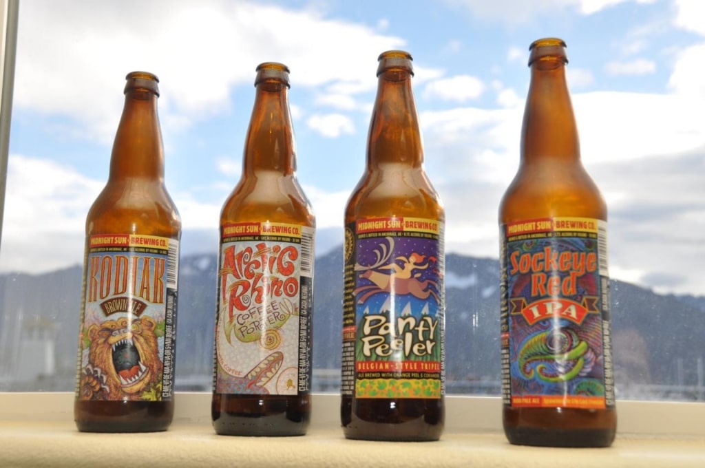 Beer bottles of Midnight Sun Brewing Company