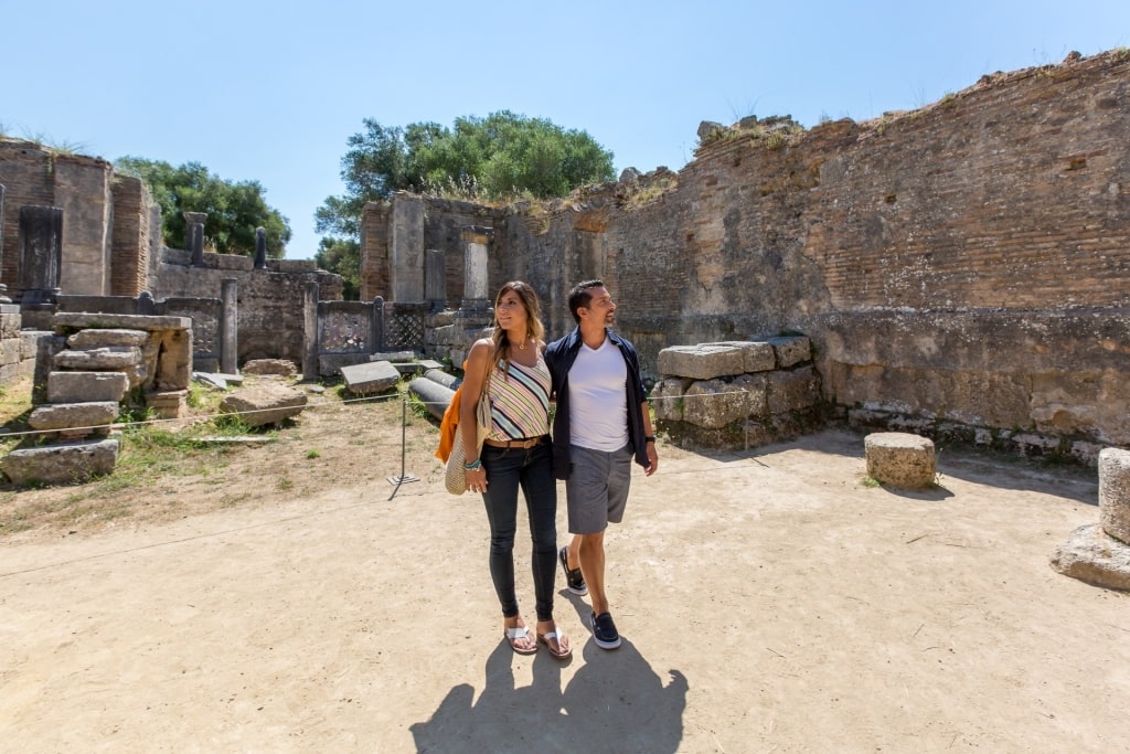 Couple exploring Ancient Olympia