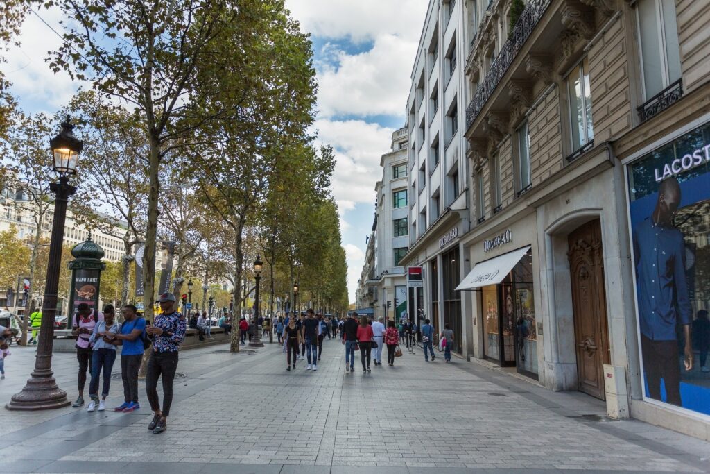 Street view of Champs-Élysées in Paris, France
