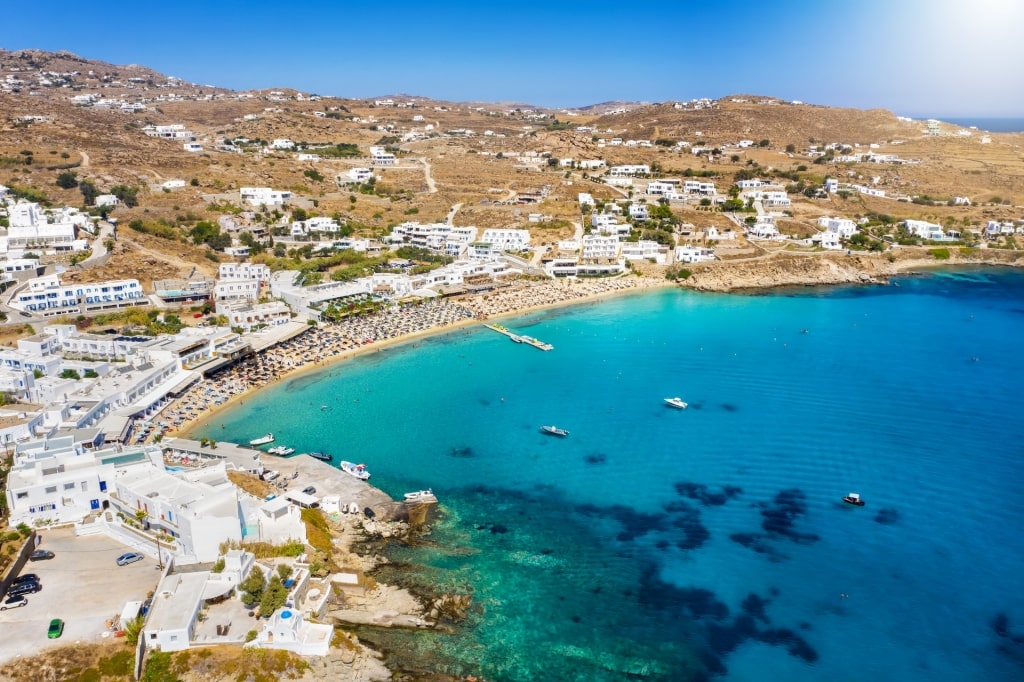 Clear blue water of Platis Gialos, Mykonos