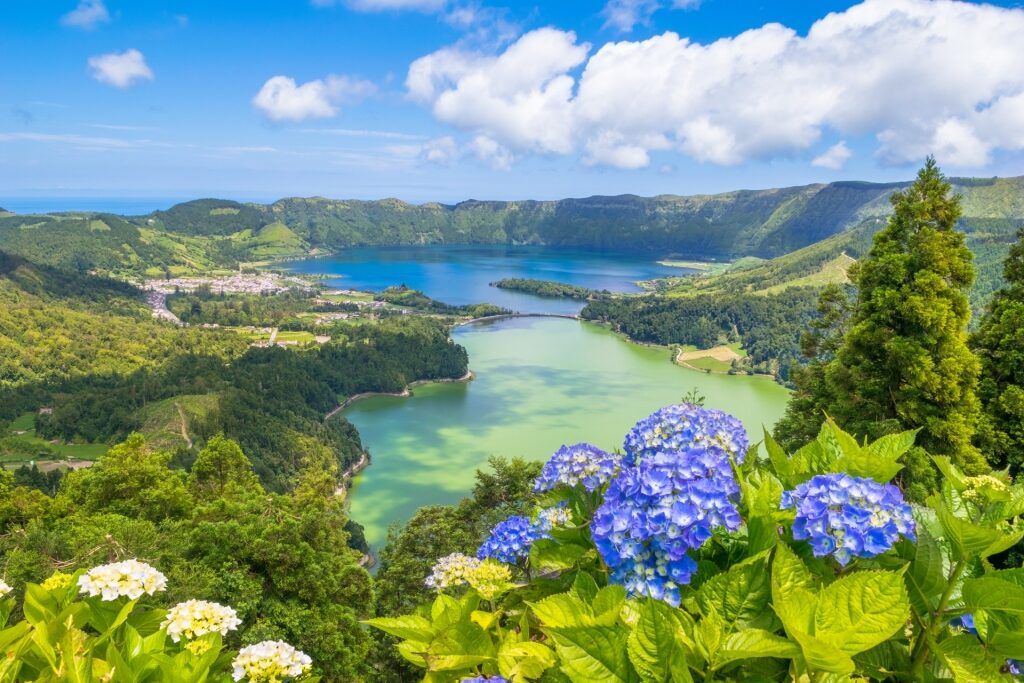 Scenic landscape of Lagoa das Sete Cidades in Azores