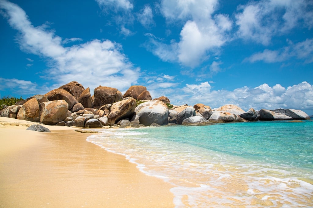 Sandy beach of Devil’s Bay in Virgin Gorda, BVI