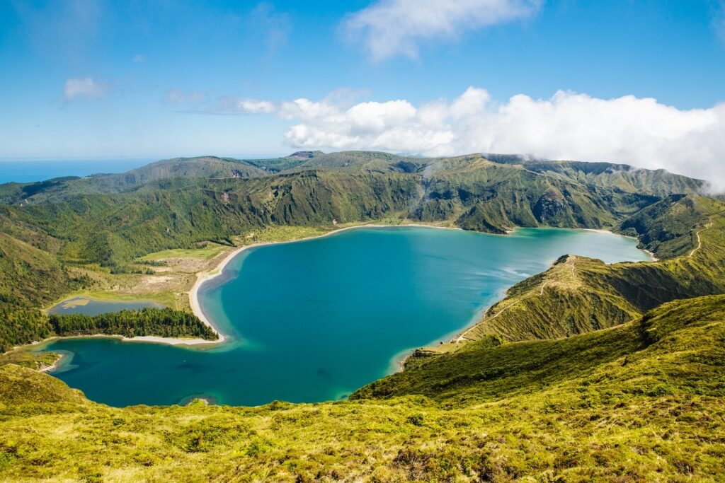 Aerial view of Lagoa do Fogo in Azores, Portugal