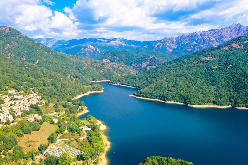 Aerial view of Lake Tolla, Corsica, France