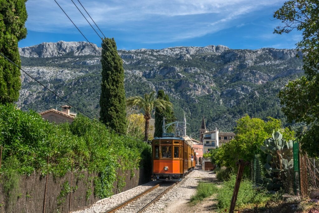 Beautiful landscape of Mallorca with Soller Vintage Train