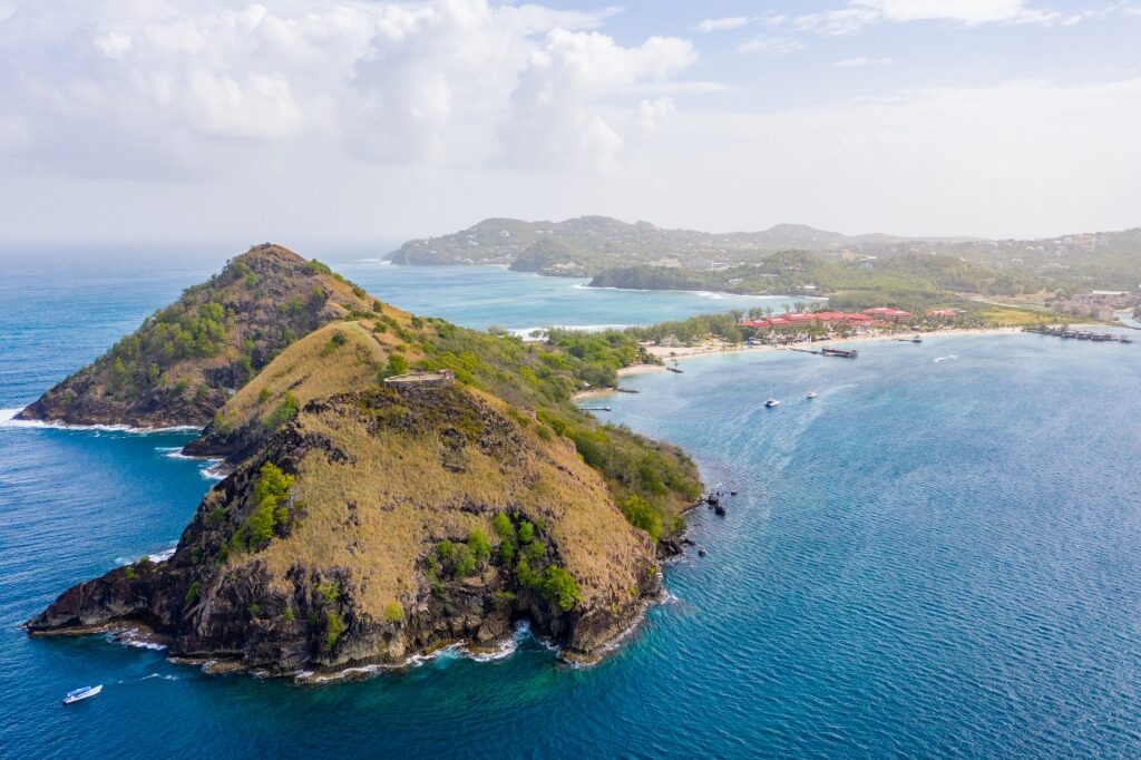 Aerial view of Pigeon Island National Park, St. Lucia