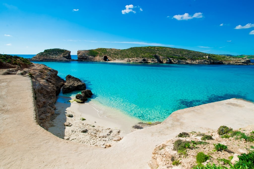 Turquoise waters of Blue Lagoon in Gozo, Malta