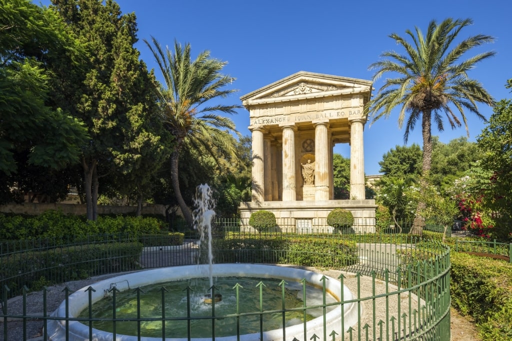 Lush landscape of Lower Barrakka Gardens in Valletta, Malta