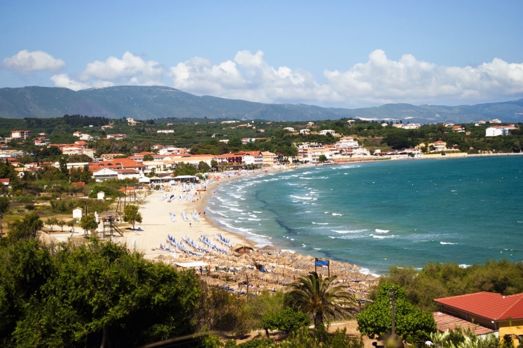 Aerial view of Tsilivi Beach in Zakynthos, Greece