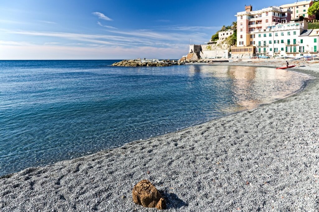 Pebbly beach of Spiaggia di Sturla, Genoa