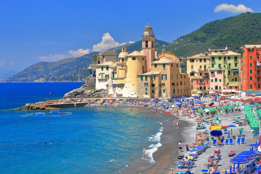 People lounging on Spiaggia Libera, Camogli