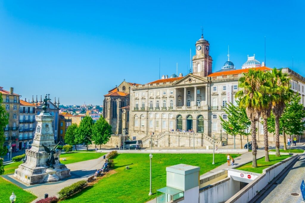 Elegant facade of Palacio da Bolsa, Porto