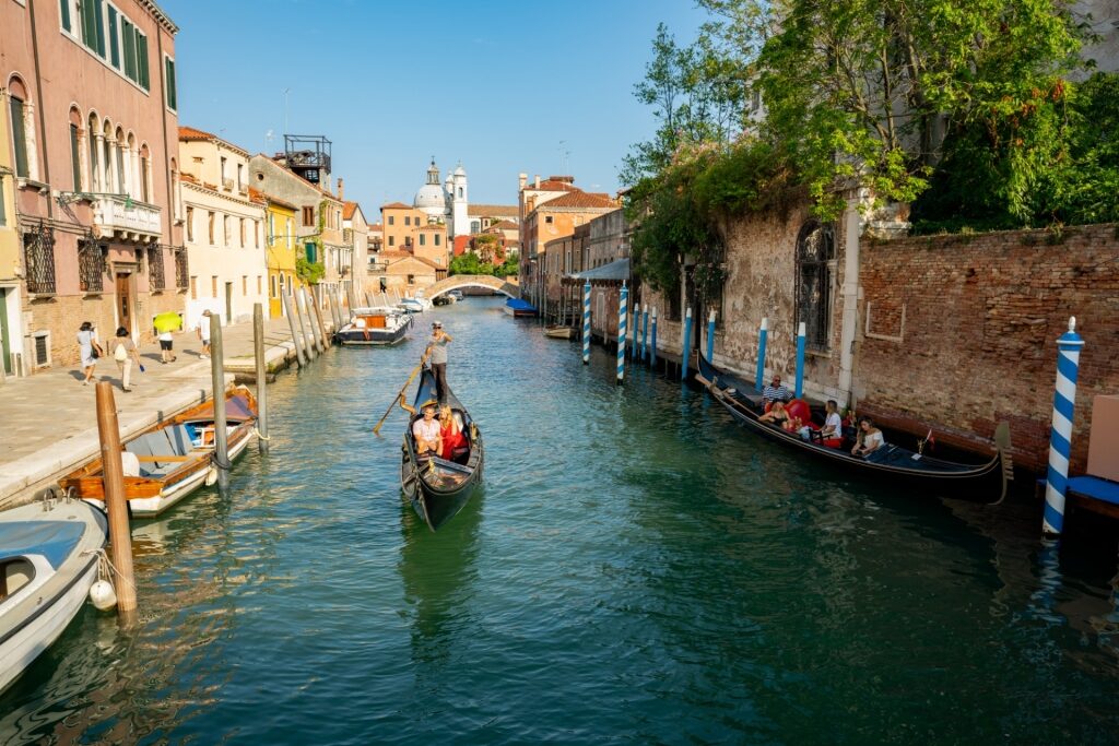 Couple on a gondola ride in Venice