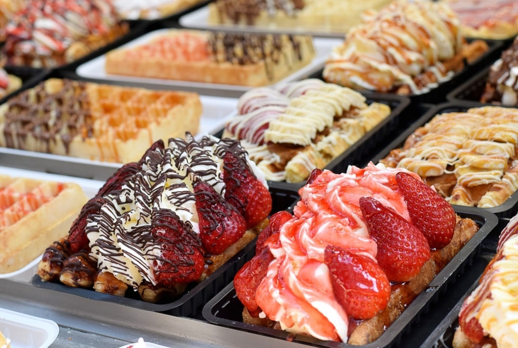 Plates of Belgian waffles