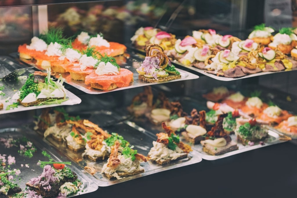 Smørrebrød at a market in Copenhagen, Denmark