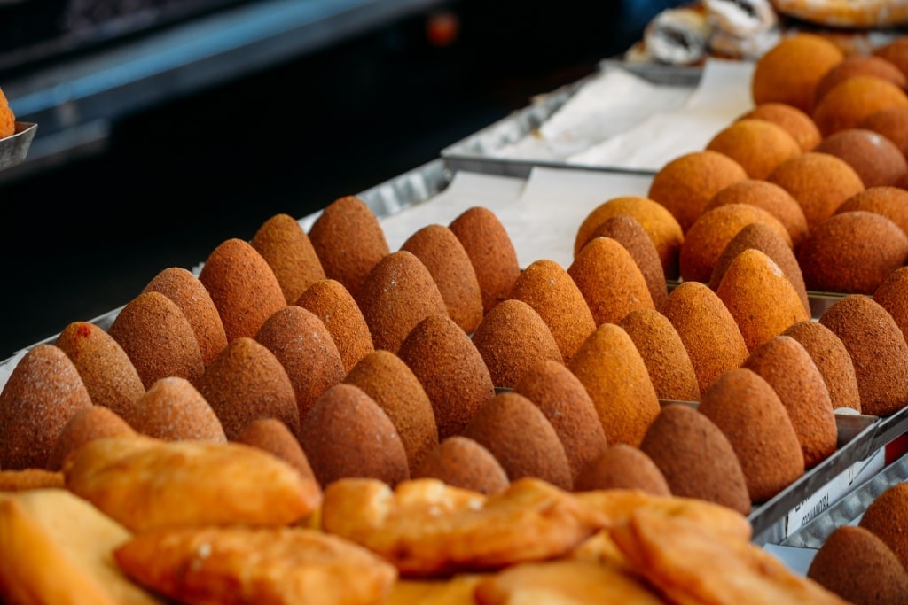 Arancini sold at a street market in Sicily