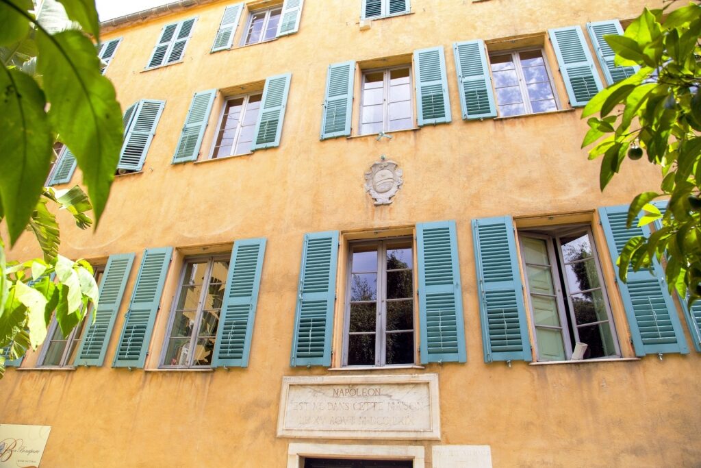 Yellow facade of Maison Bonaparte, Ajaccio, Corsica