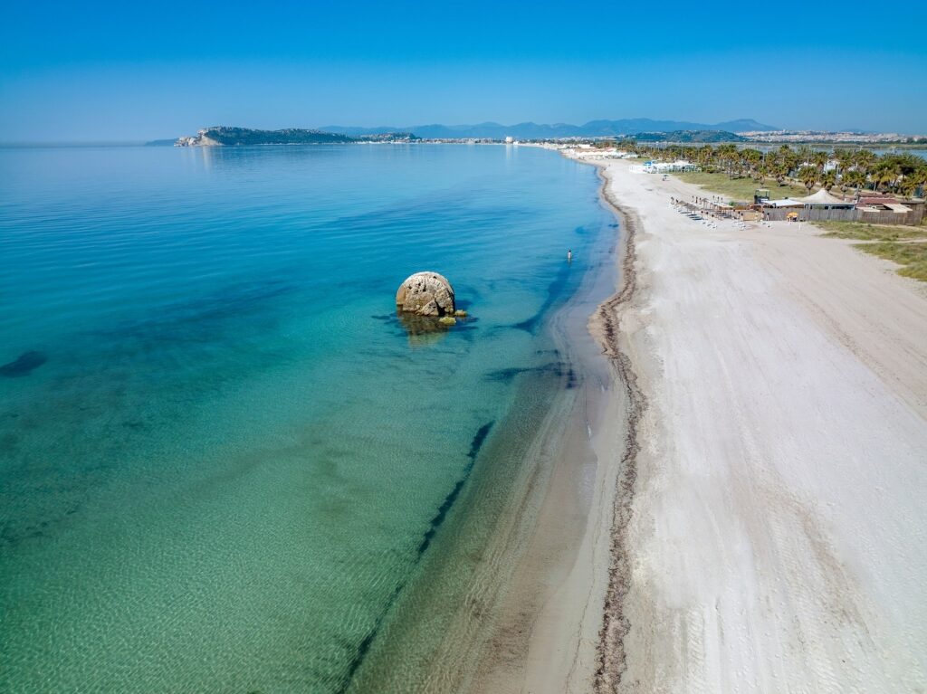 Long stretch of sand of Poetto Beach, Cagliari