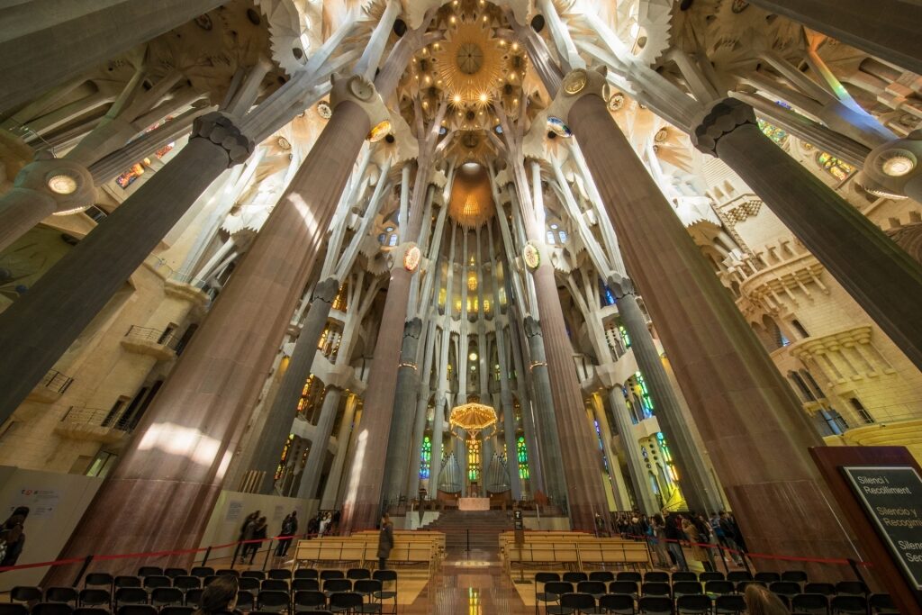 Beautiful interior of La Sagrada Familia, Barcelona