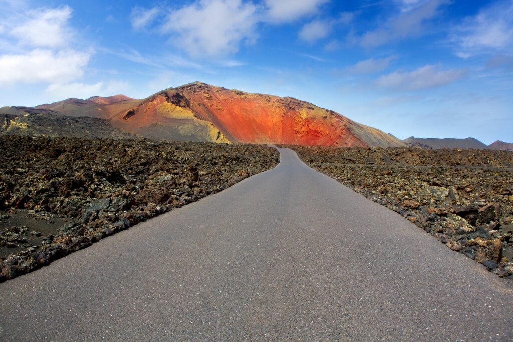 Road leading to Montañas del Fuego in Timanfaya National Park, Lanzarote