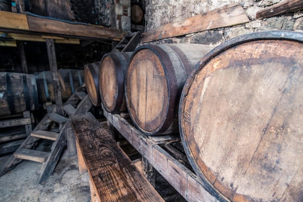 Barrels inside Callwood Rum Distillery, Tortola