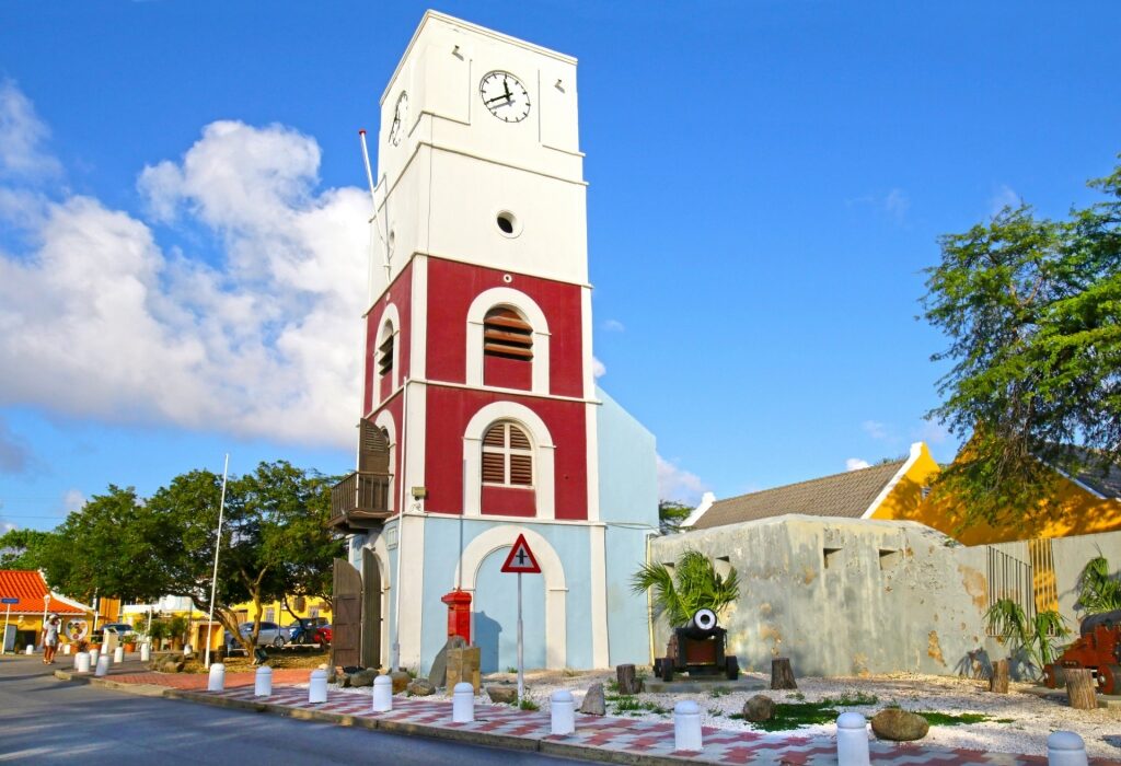 View of the iconic Willem III Clock Tower in Aruba