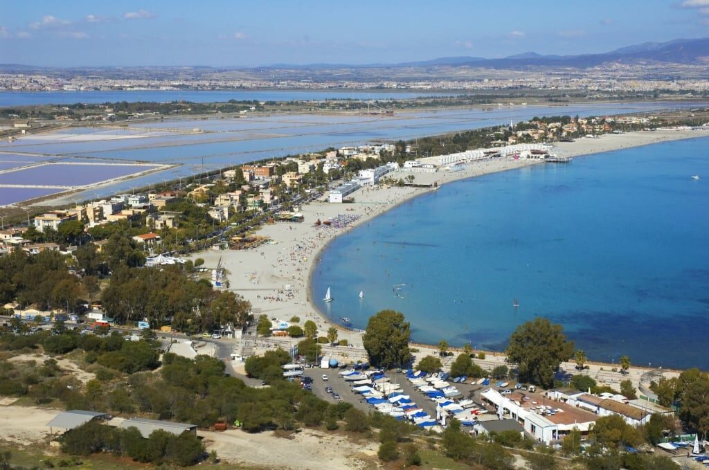 Aerial view of Poetto Beach, Cagliari