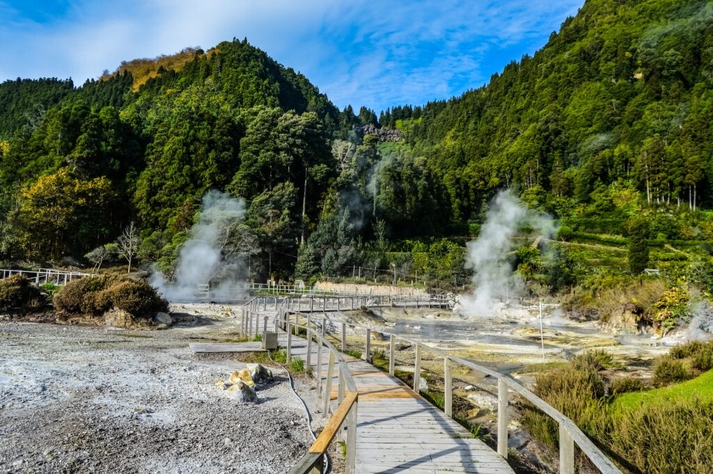 Steamy landscape of Furnas Hot Springs, Azores