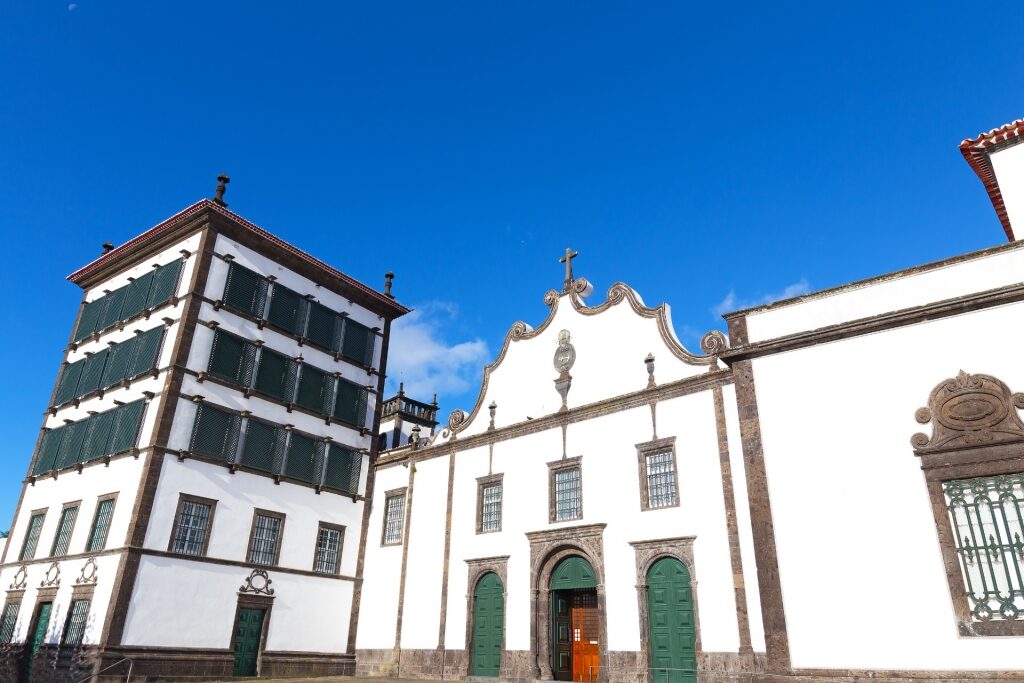 White facade of Convento da Esperança in Ponta Delgada, Azores