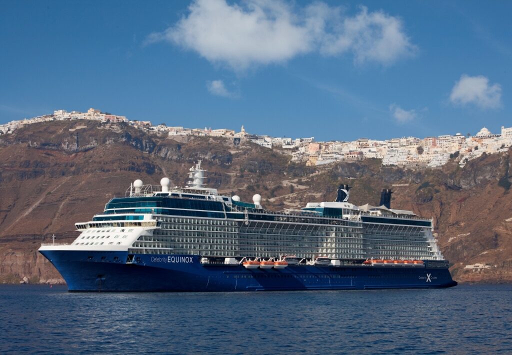 Celebrity Cruises cruising along Santorini, Greece