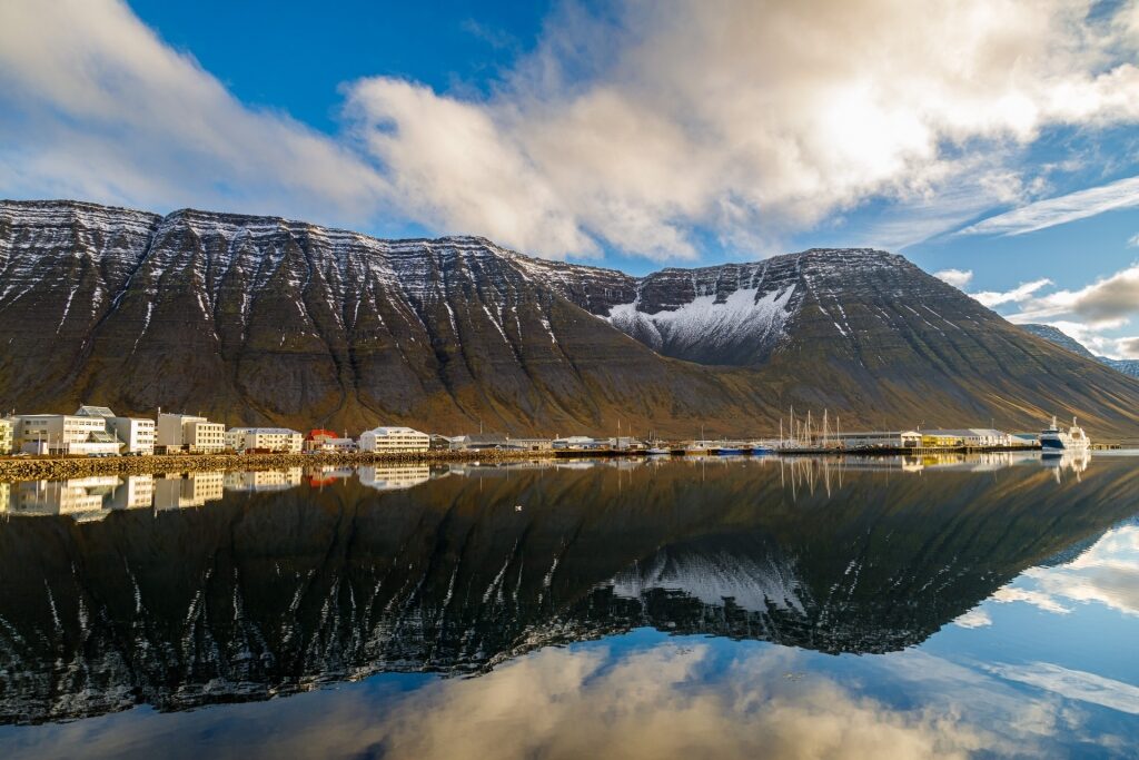 Beautiful landscape of Ísafjarðardjúp reflecting on water