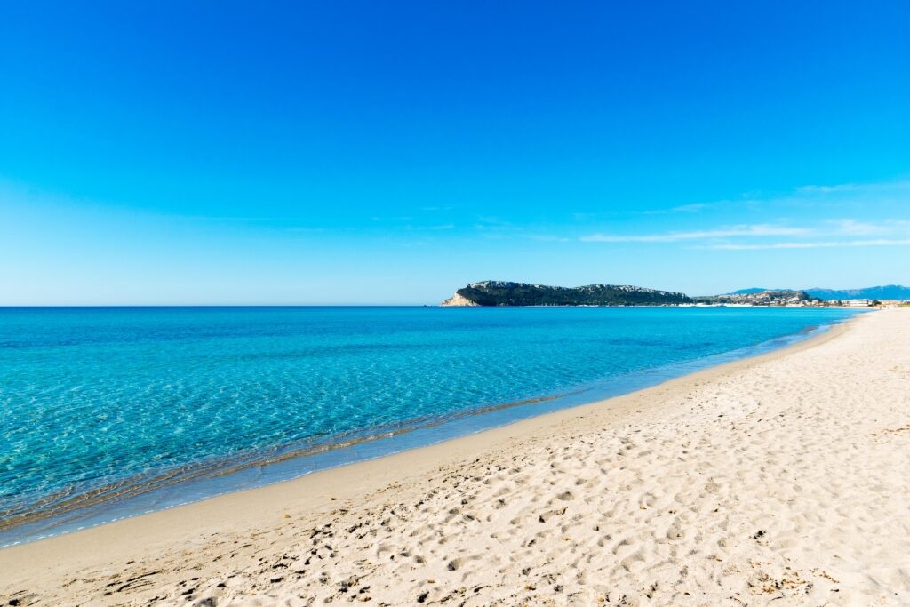 White sand beach of Poetto Beach in Cagliari, Sardinia