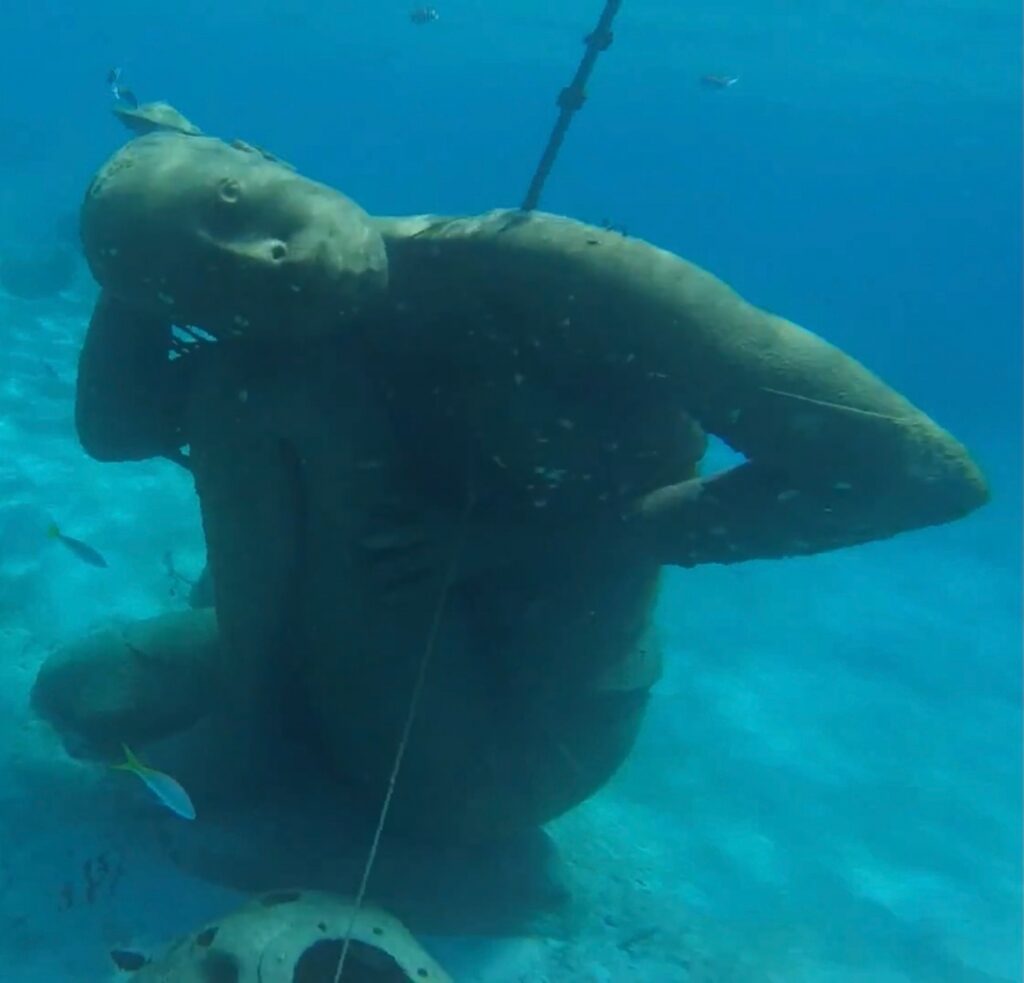 View of Ocean Atlas sculpture underwater
