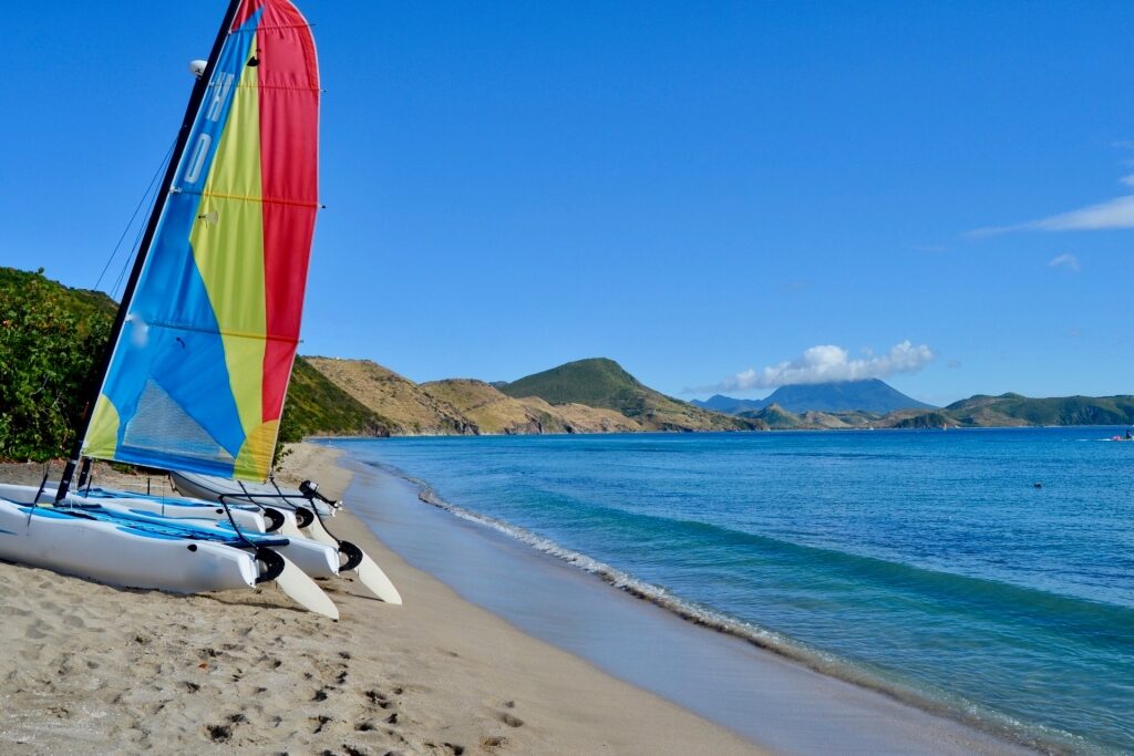 Small boats lined up on South Friars Beach, St. Kitts