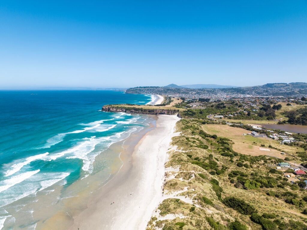 Aerial view of St. Clair & St. Kilda beaches in Dunedin, New Zealand