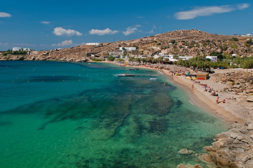 Aerial view of Paradise Beach, Mykonos