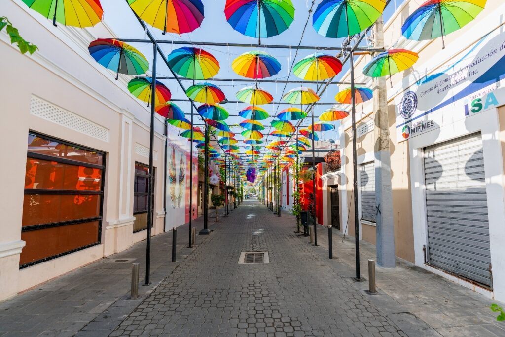 Street view of Umbrella Street in Puerto Plata, Dominican Republic