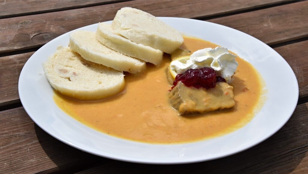 Delicious svíčková na smetaně on a plate